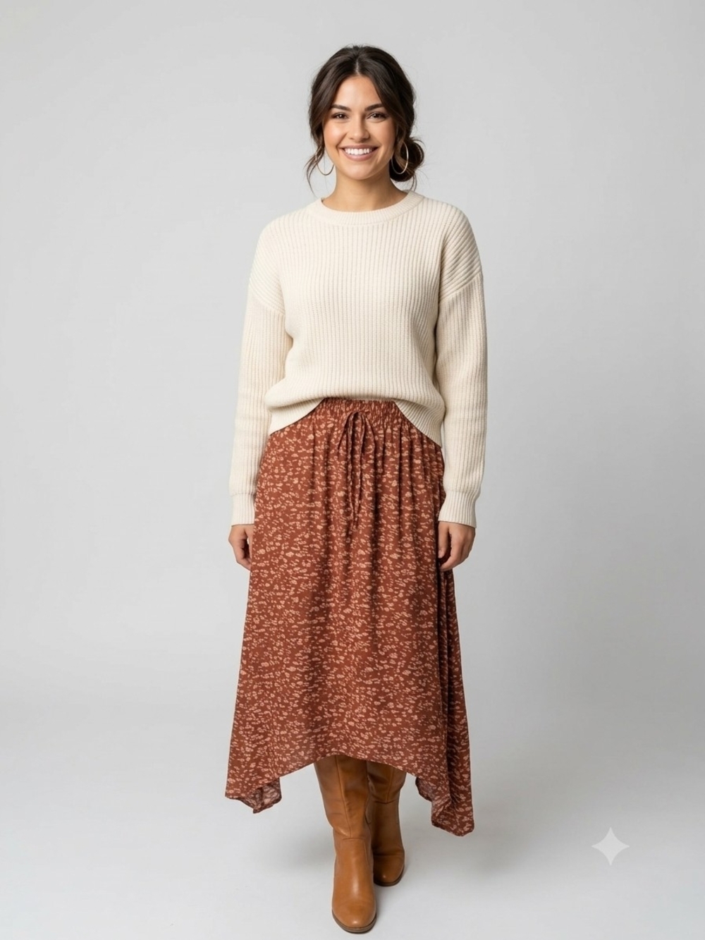 Simply Vera Vera Wang Rust Floral Asymmetrical Midi Skirt